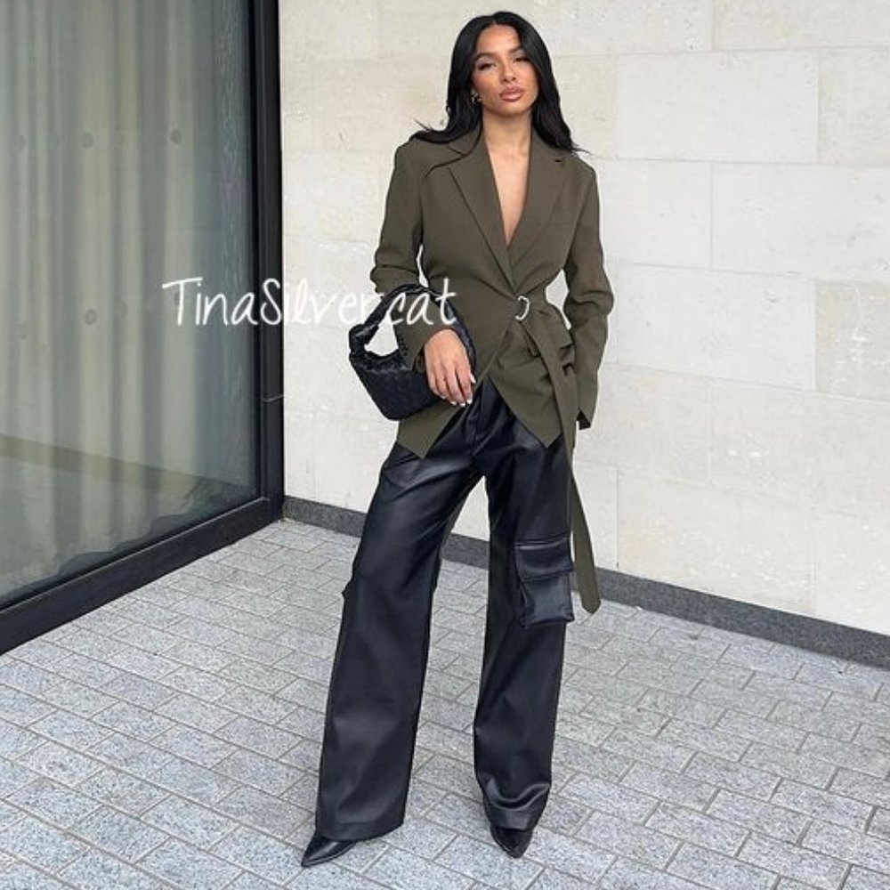 BLOGGER'S FAVE! Zara Faux Leather Cargo Pants Black NWT